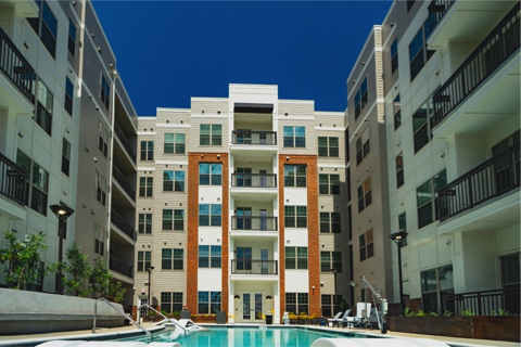 Inner pool area of Theory West Midtown Multifamily Student Housing by Summit Contracting Group