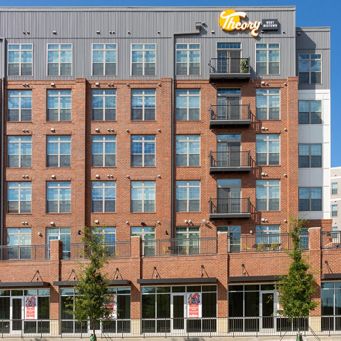 Brick and metal apartment building