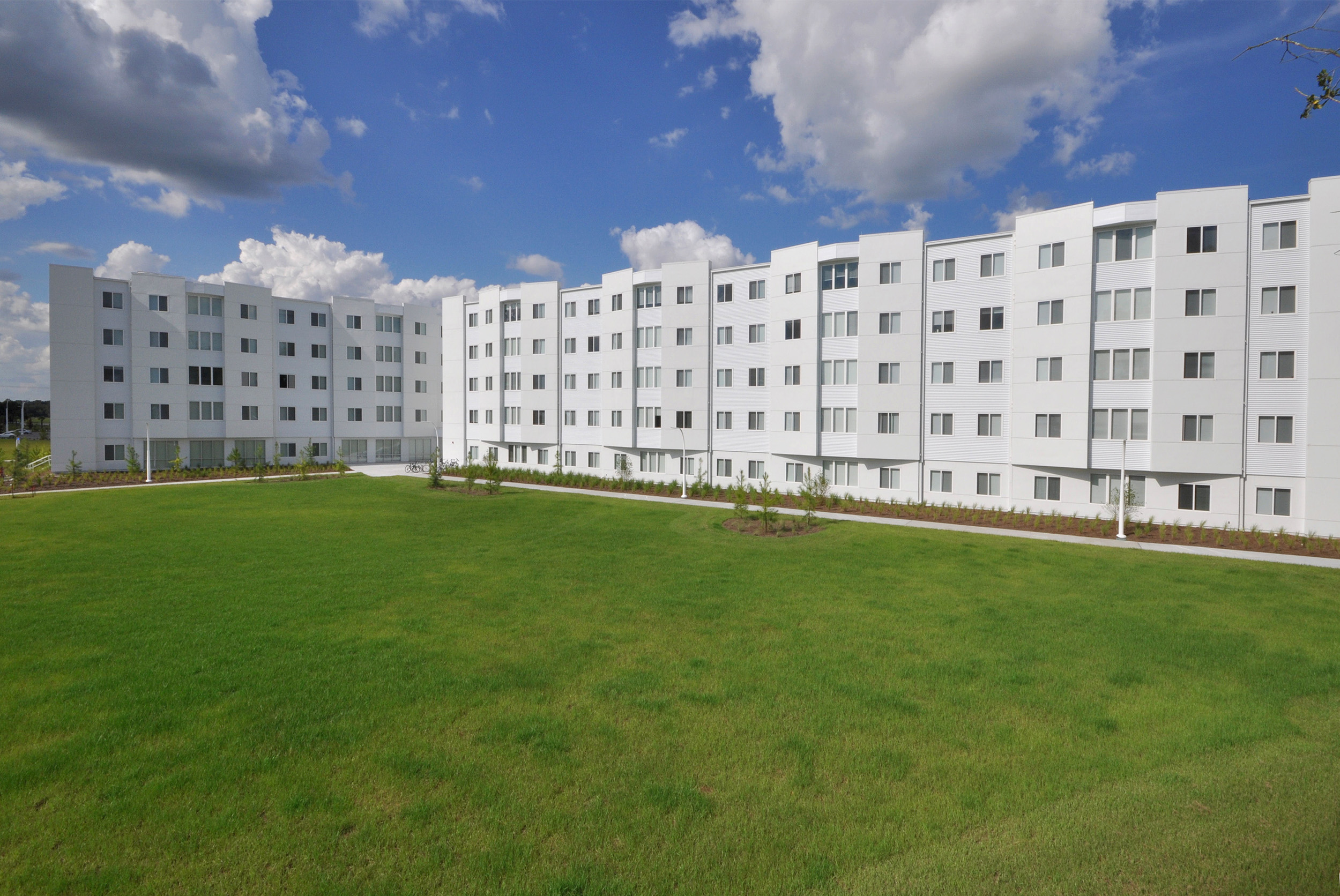 Student housing white multi story facility
