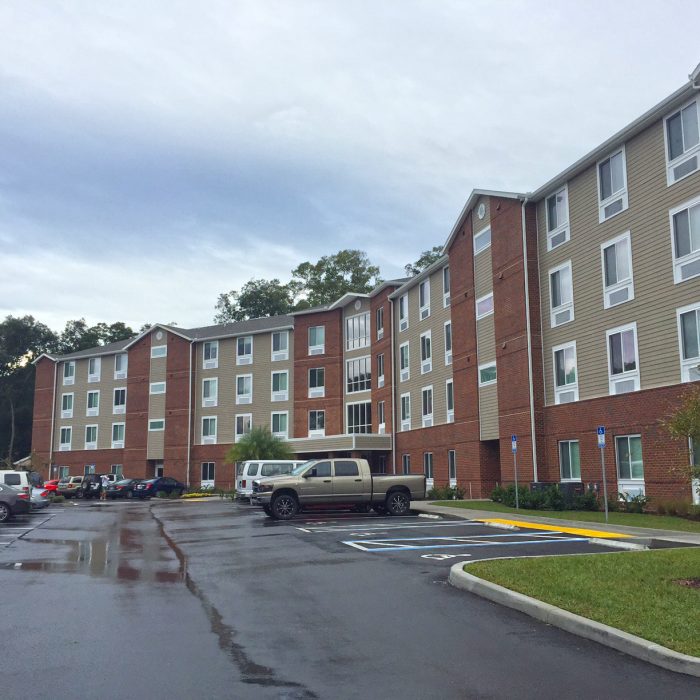 Brown student housing multi level building