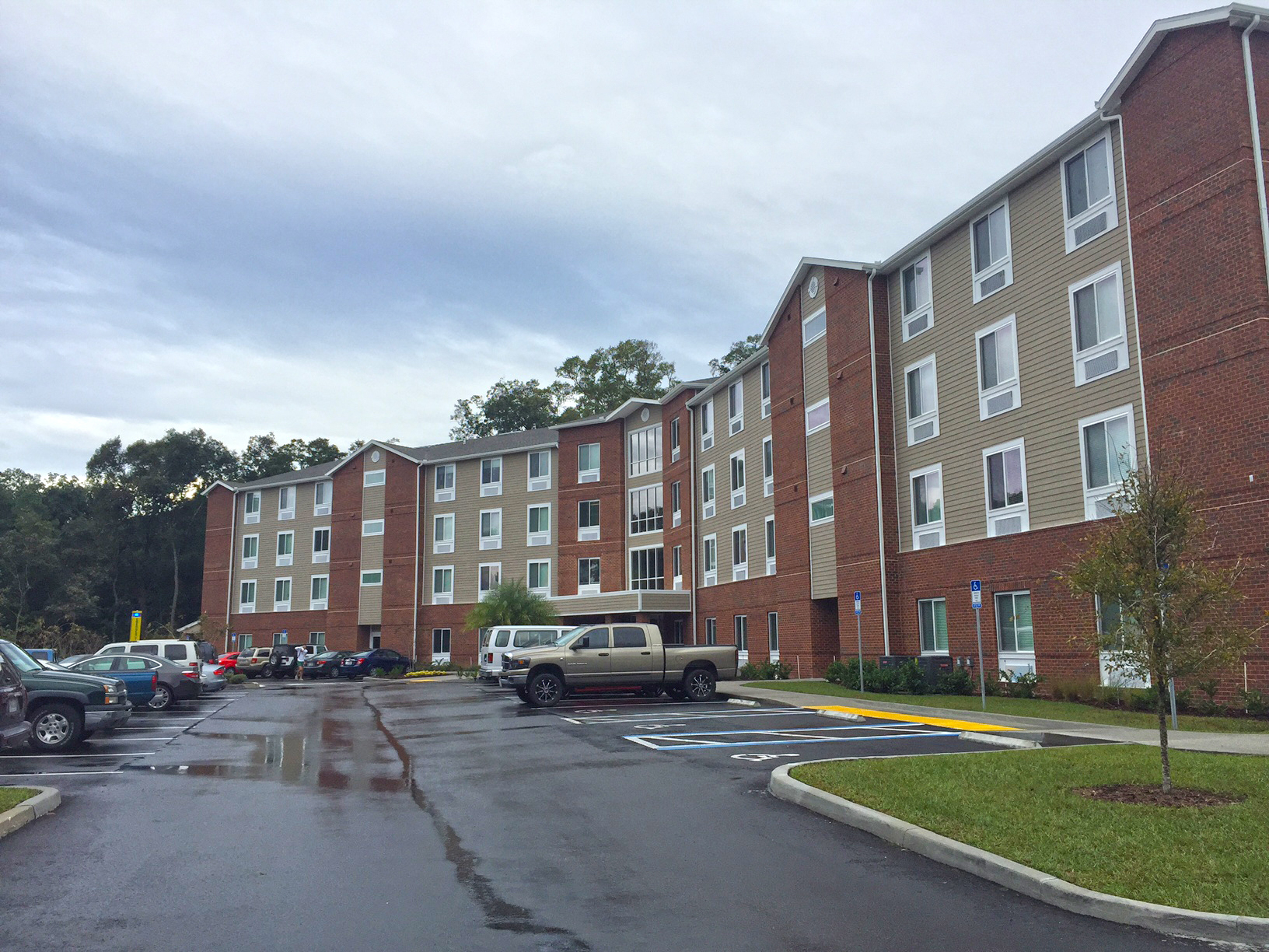 Brown student housing multi level building