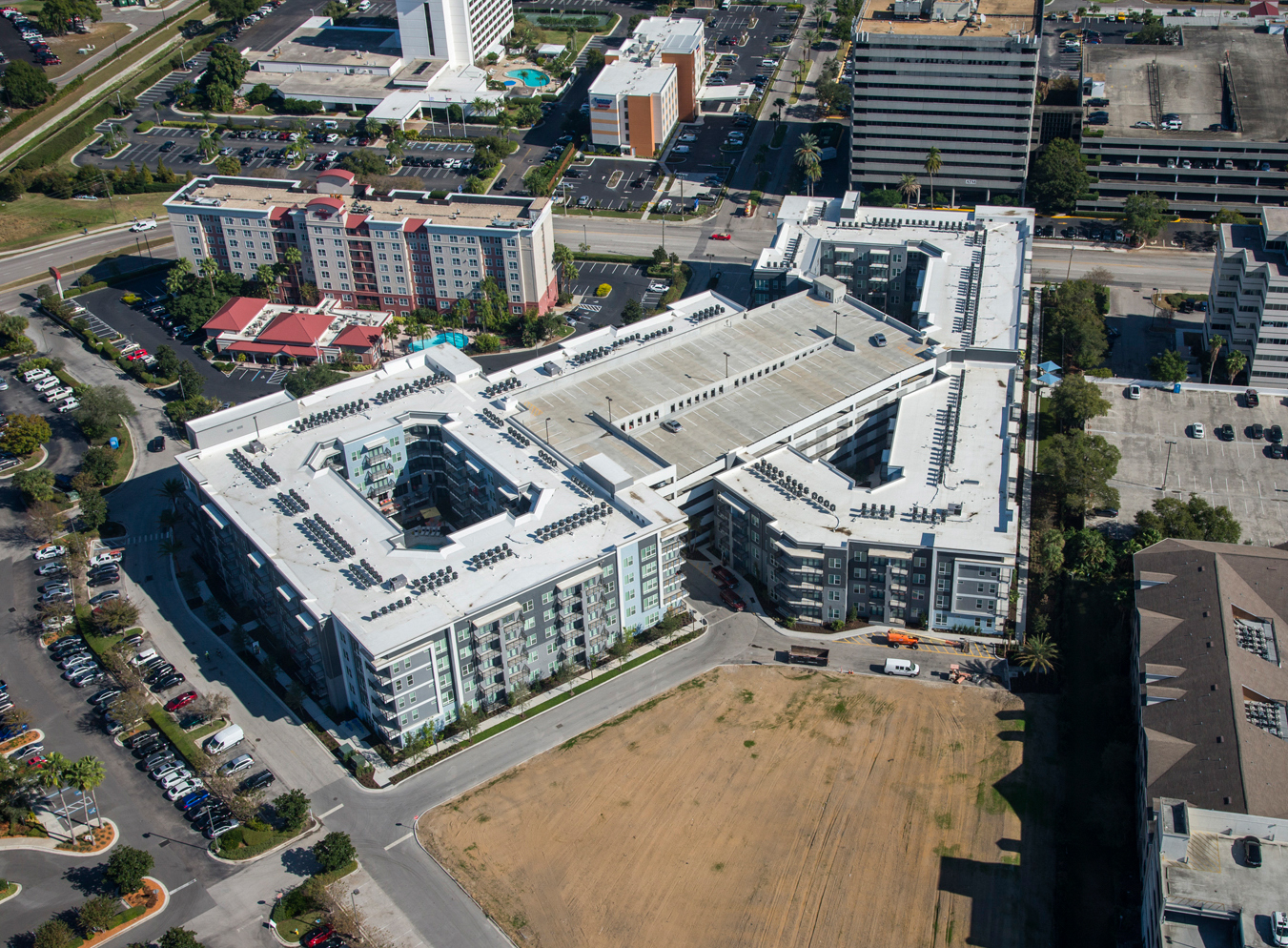 Aerial Shot of multi level luxury apartments
