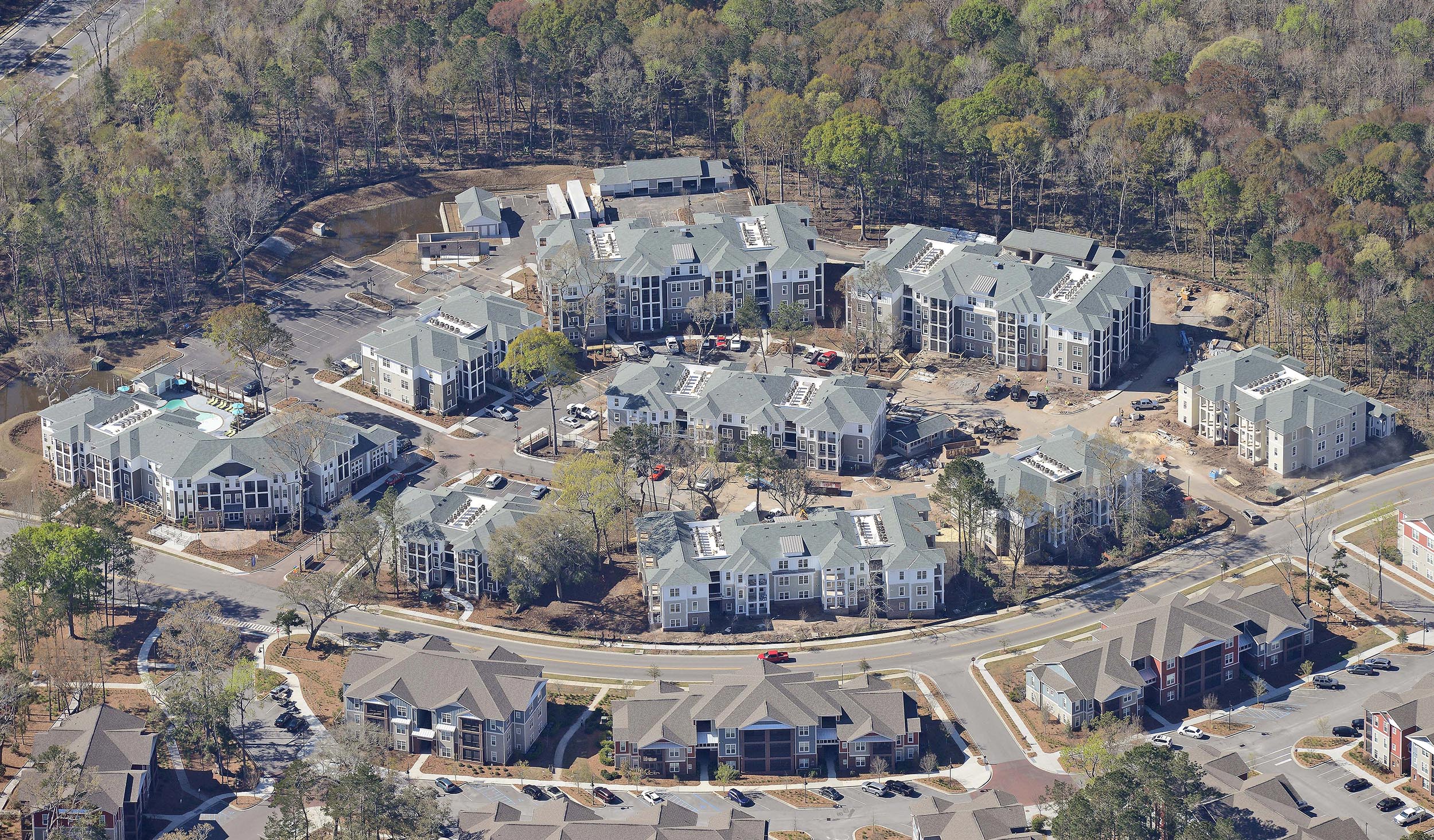 Multi building apartment complex aerial view