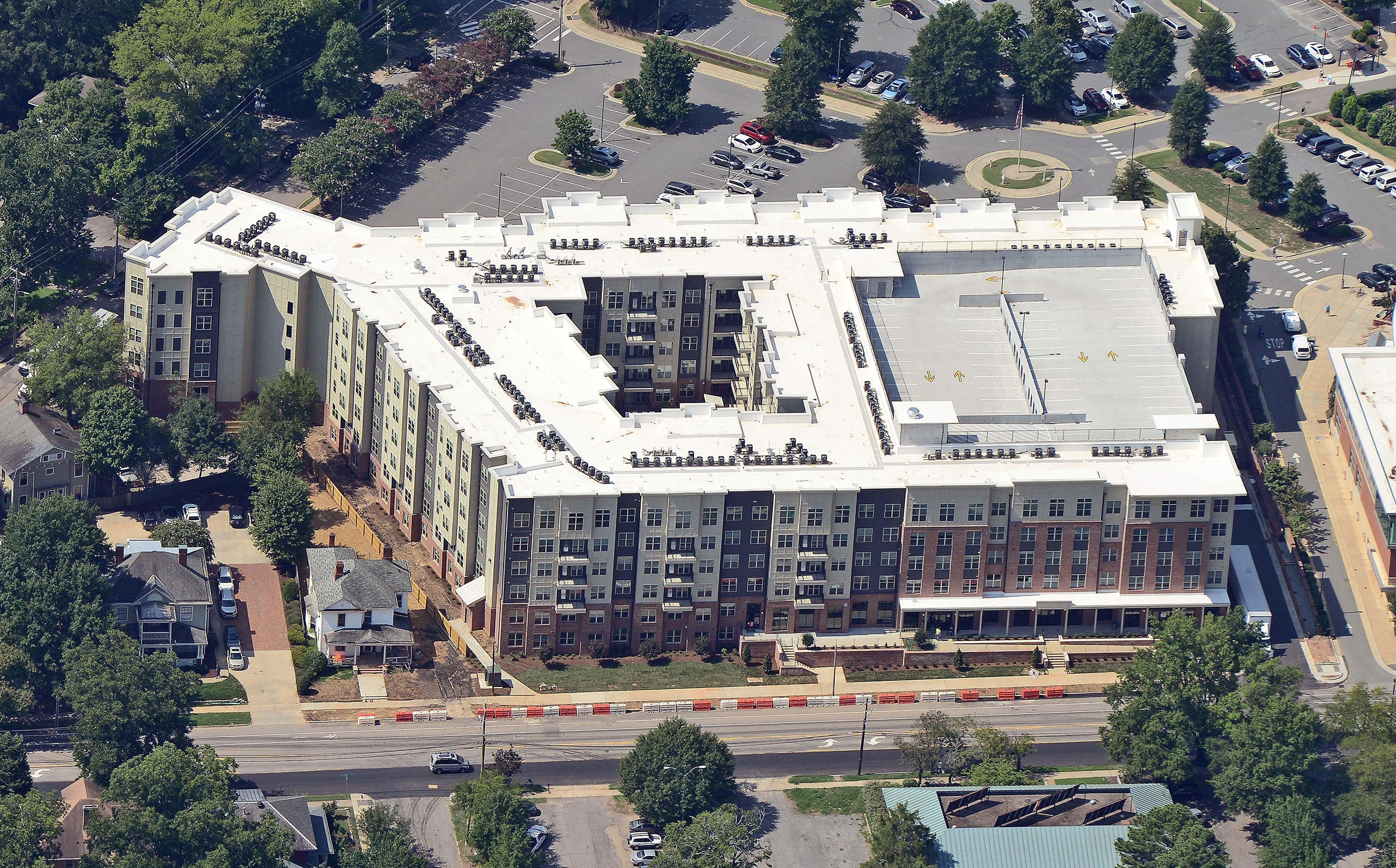 Luxury student housing apartments with inner courtyard aerial view