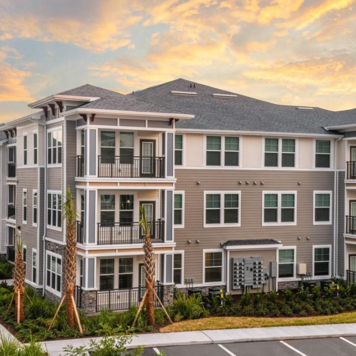 Multi story family apartments in afternoon