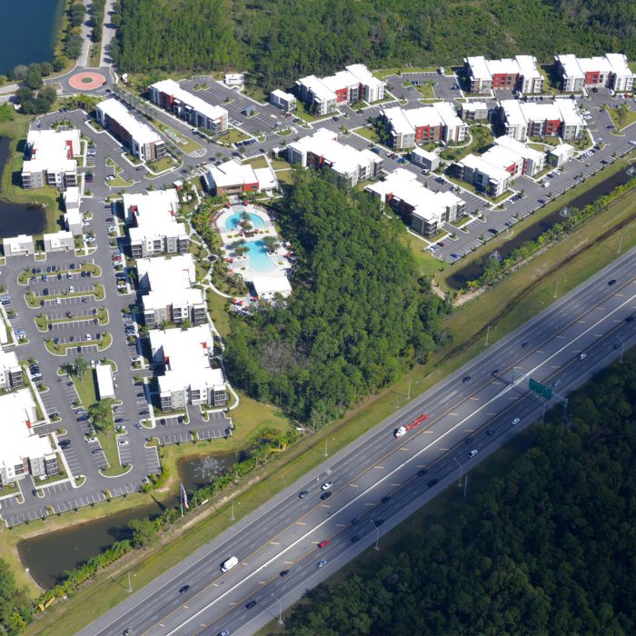 Multi story apartmen complex aerial view