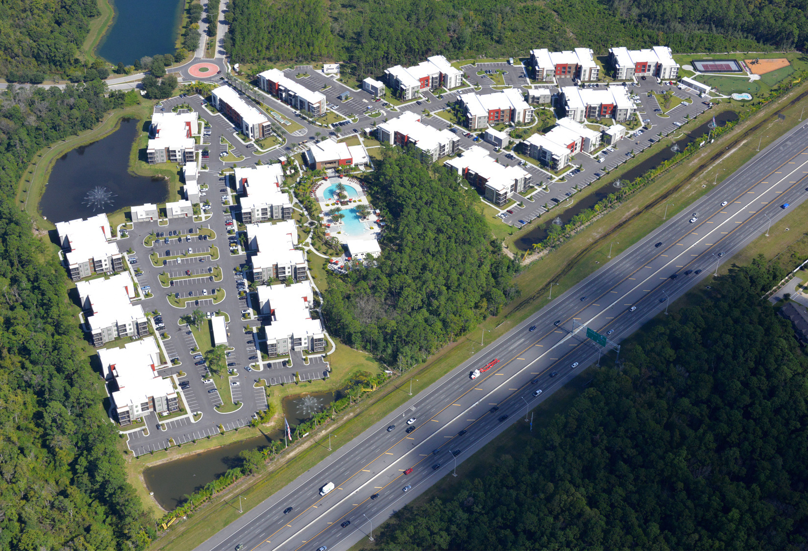 Multi story apartmen complex aerial view