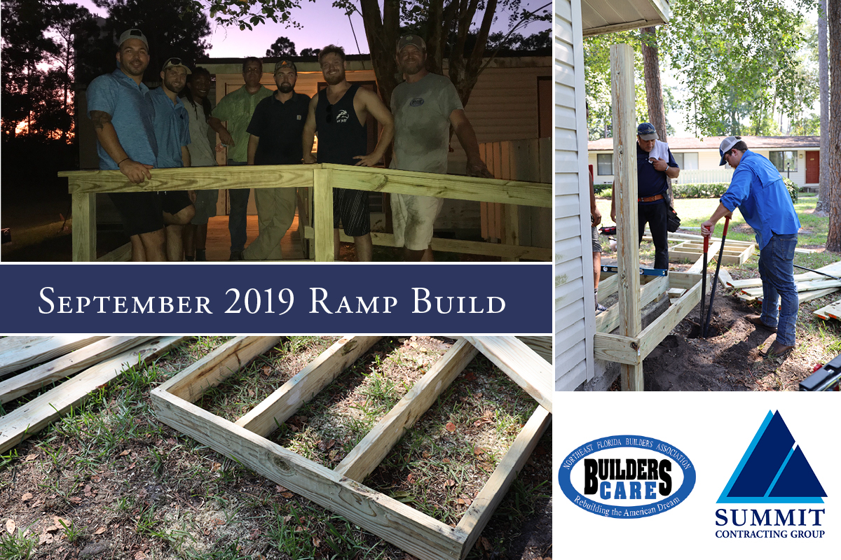 September 2019 Ramp Build collage with workers digging ground and posing by porch