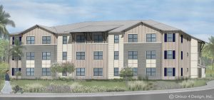 Multi story senior living apartment building rendering