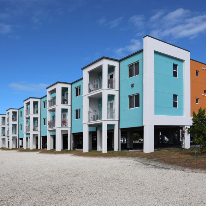 Colorful apartment building at The Quarry in the Florida Keys