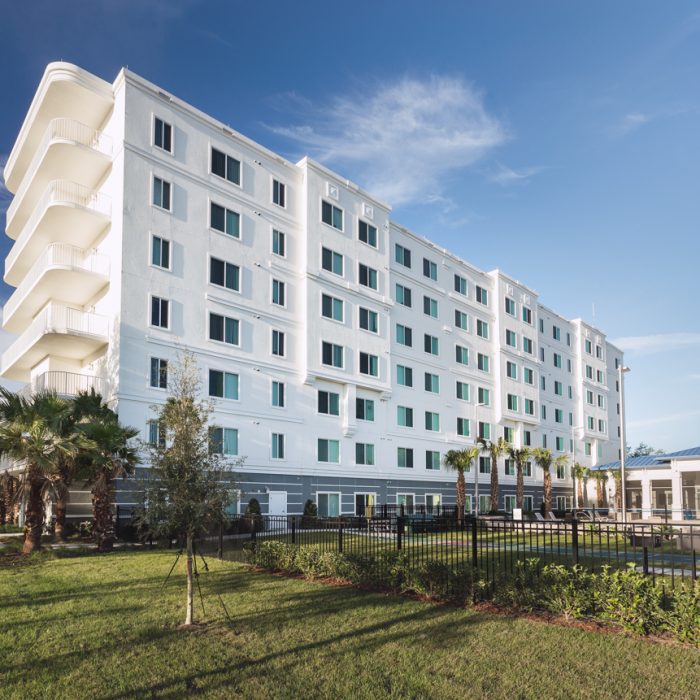 Madison Crossing Market Rate Senior Living Apartments rear view of building