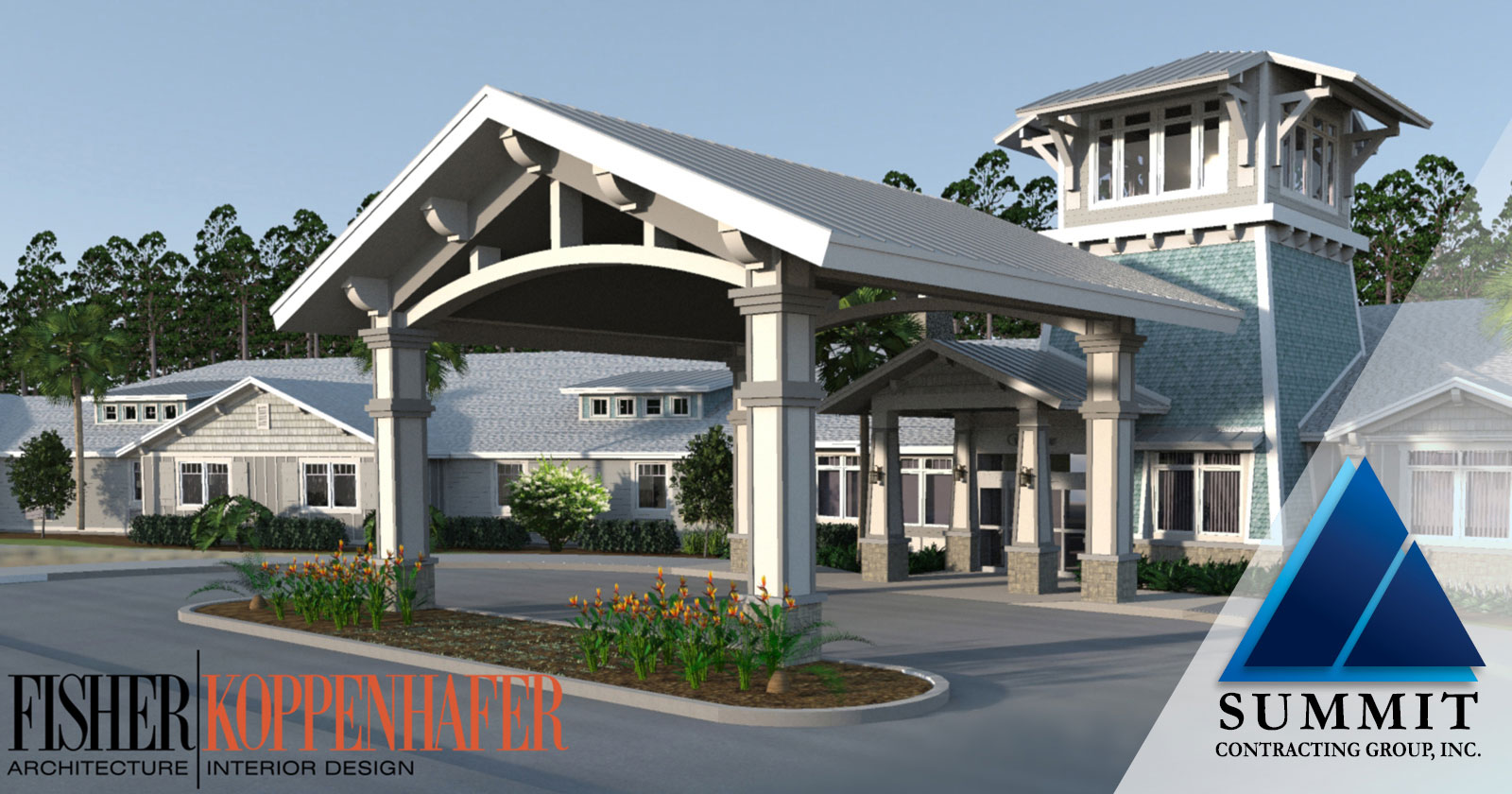 Entrance photo of The Canopy at Harper Lake Senior Living by National Multifamily Contractor Summit for Fisher / Koppenhafer Design