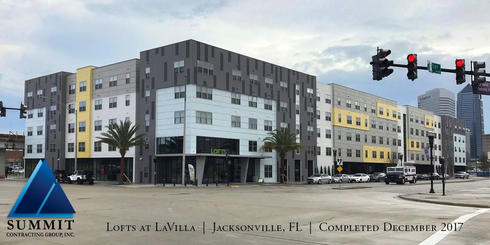 Exterior of building for The Lofts at LaVilla Tax Credit Apartments completed in December 2017