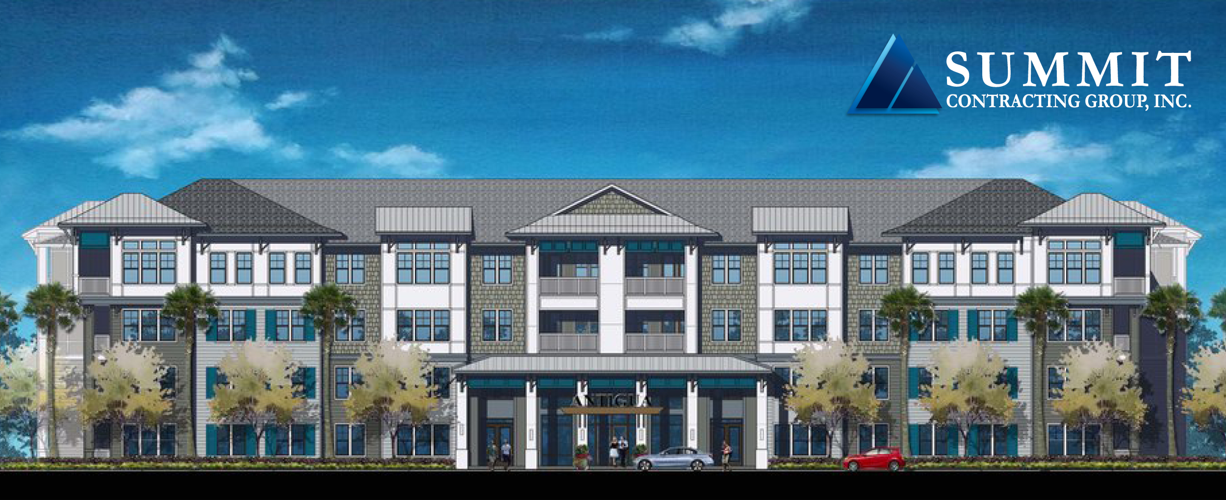 Front view rendering of Antigua Apartments Market Rate Apartments