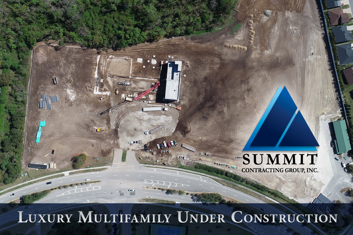 Aerial shot of Fusion mutifamily construction site - Summit Contracting Group