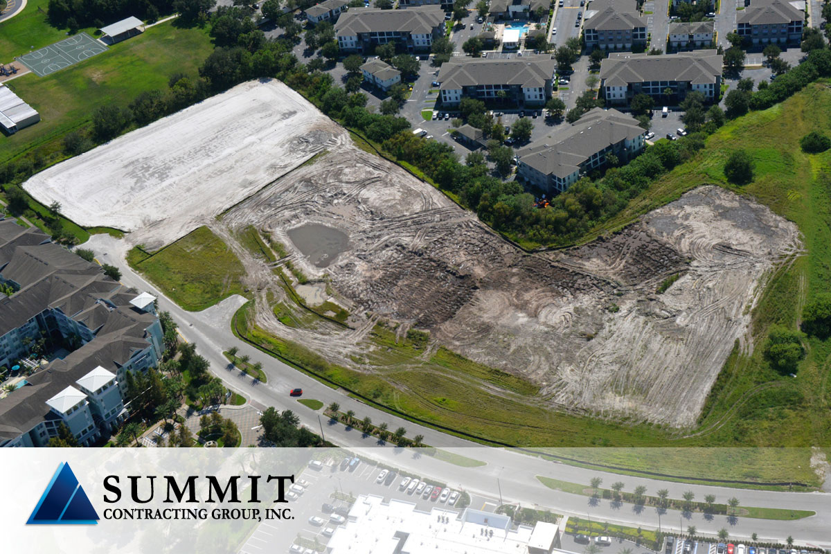 Aerial of empty lot for construction of Millenia Lakes Market Rate Multifamily Development from Summit