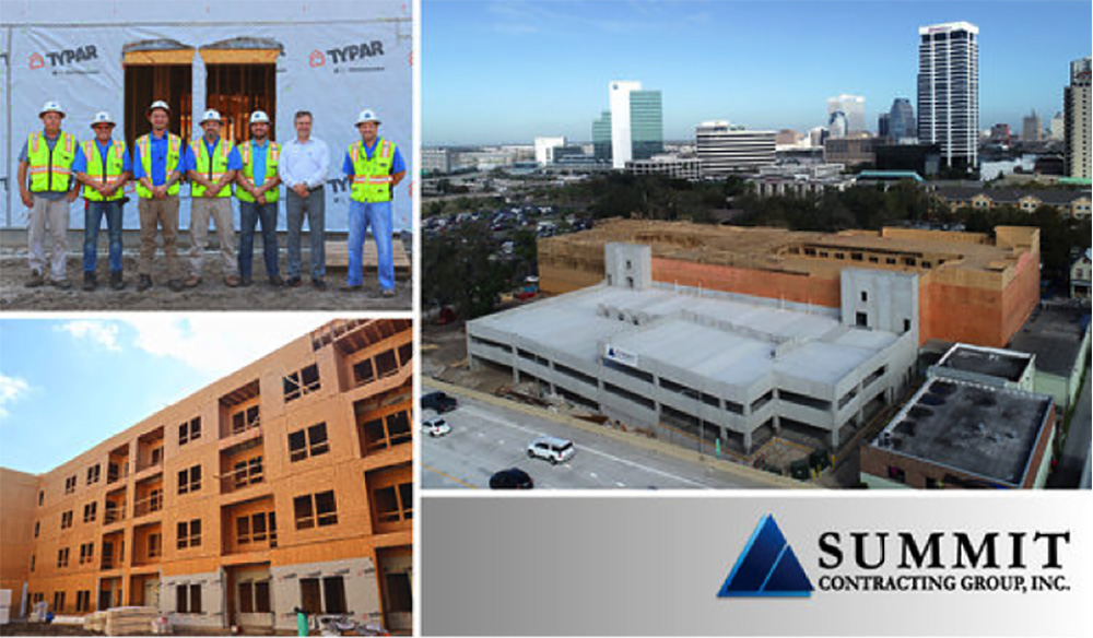 Collage of construction workers and construction site for SoBa Market Rate Apartments by Summit Construction Group