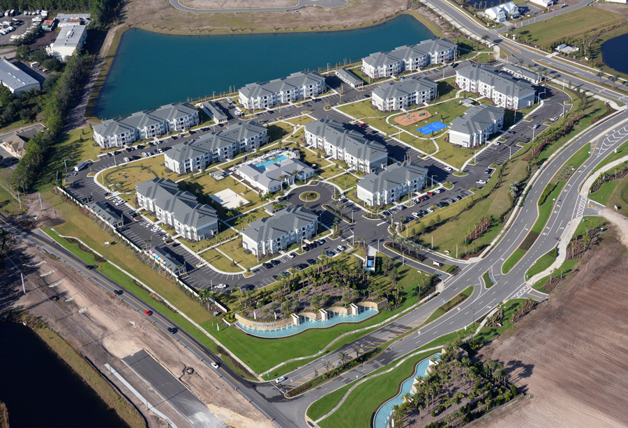 Aerial view of completed multifamily construction in St Augustine, FL