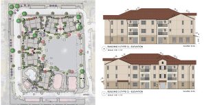 Rendering of Tuscan Reserve Market Rate Apartments with overhead view of apartments and side views of buildings