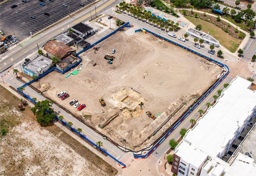 aerial view of open construction site of The Independent