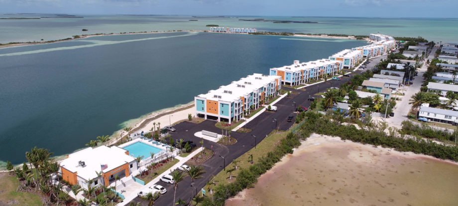 Aerial view of The Quarry apartment buildings in the Florida Keys
