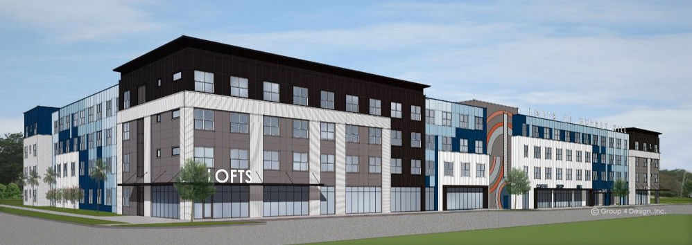 full side view rendering of lofts at murray hill apartments