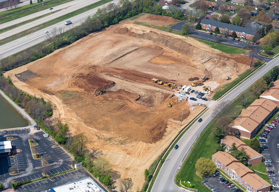 aerial view of construction site showing site work