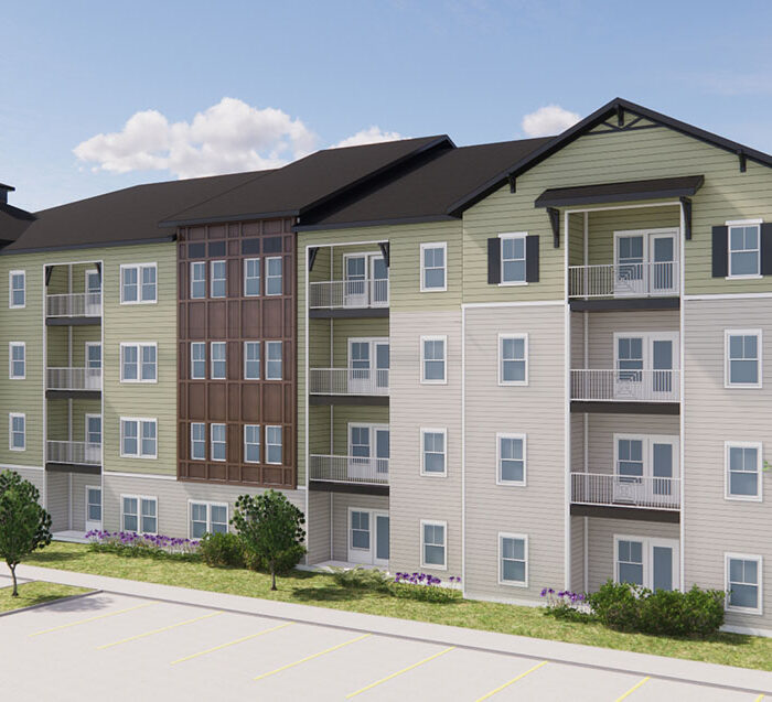 rendering of The Avery apartment building