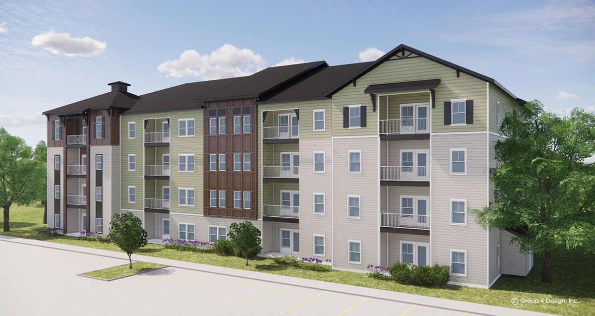 rendering of The Avery apartment building