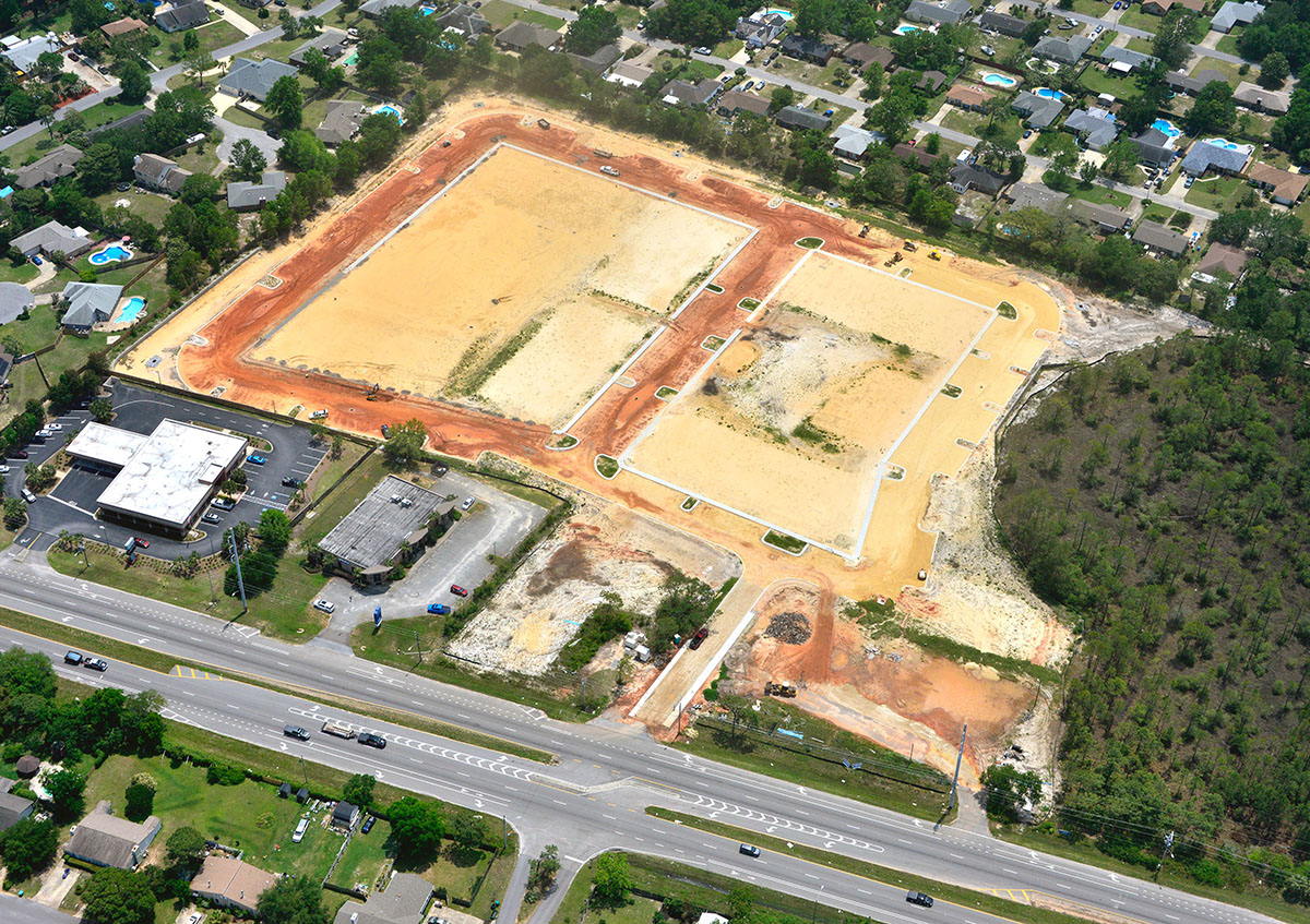 aerial view of construction site work