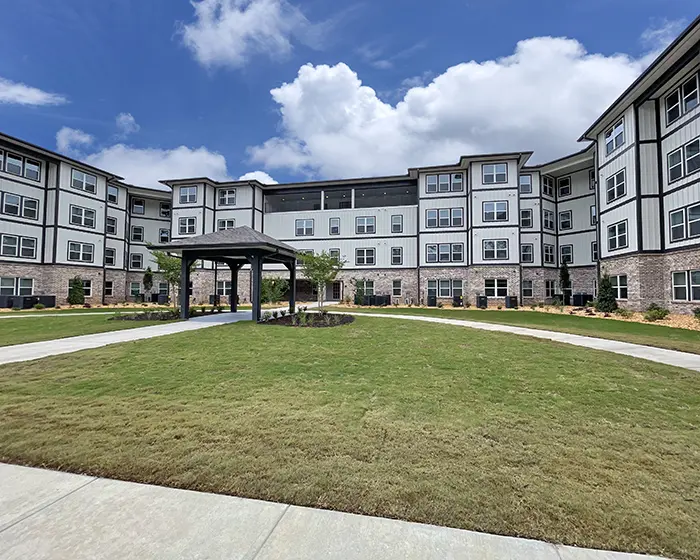 courtyard of a 4-story apartment building