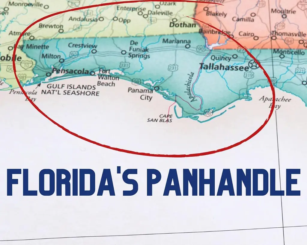 map of florida with the panhandle circled