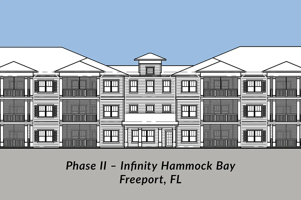 elevation rendering of a 3 story building
