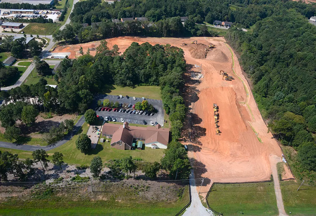 aerial photo of construction site doing site work