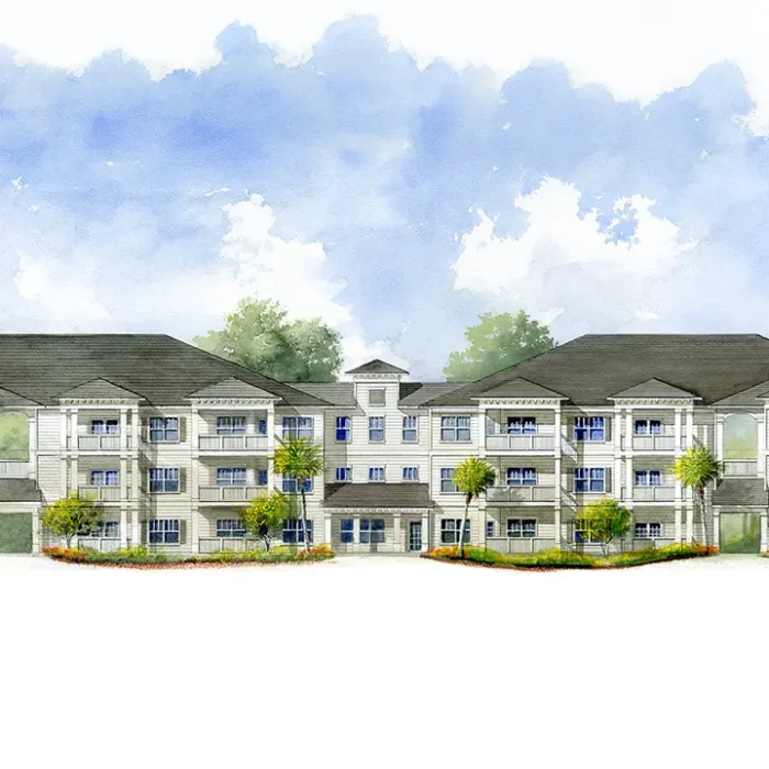 architect rendering of 3-story apartment building