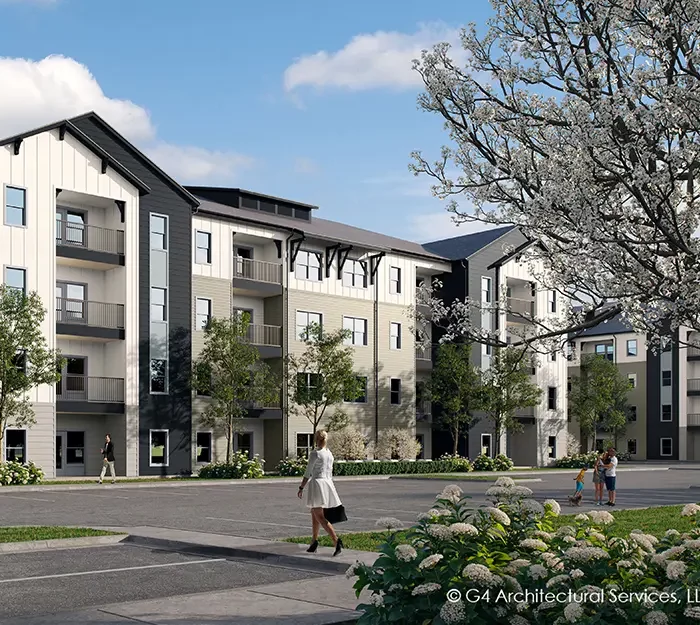 rendering of 4 story apartment buildings