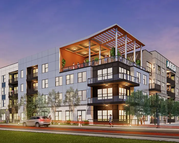 architect's rendering of 4-story apartment building