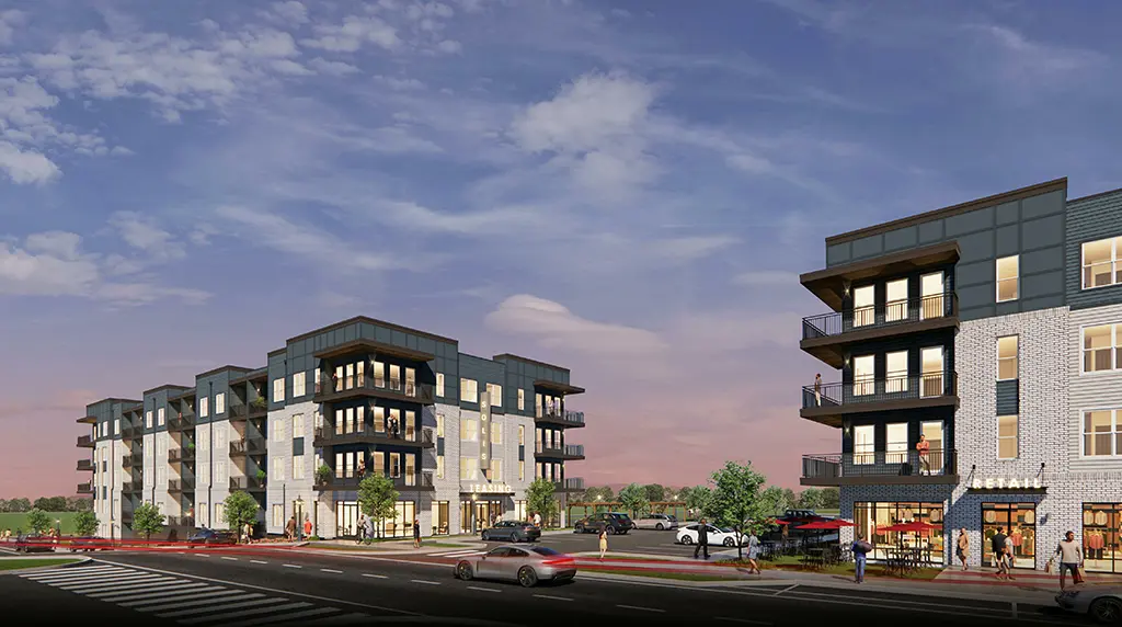 Architect's rendering of 4-story apartment buildings