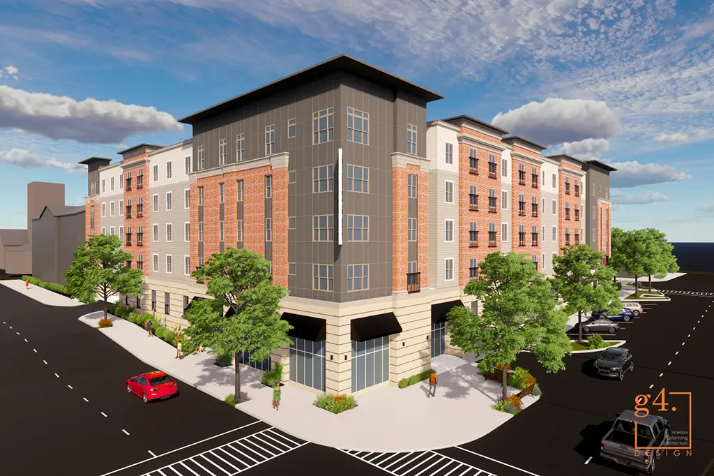 architect's rendering of 5-story apartment building