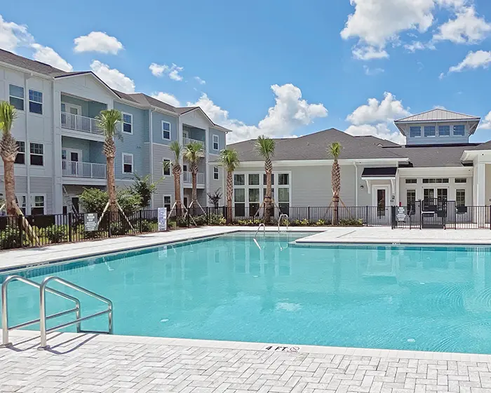 apartment building with swimming pool