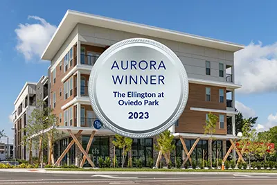 image of award badge for 2023 Silver Aurora Award Winner The Ellington at Oviedo Park