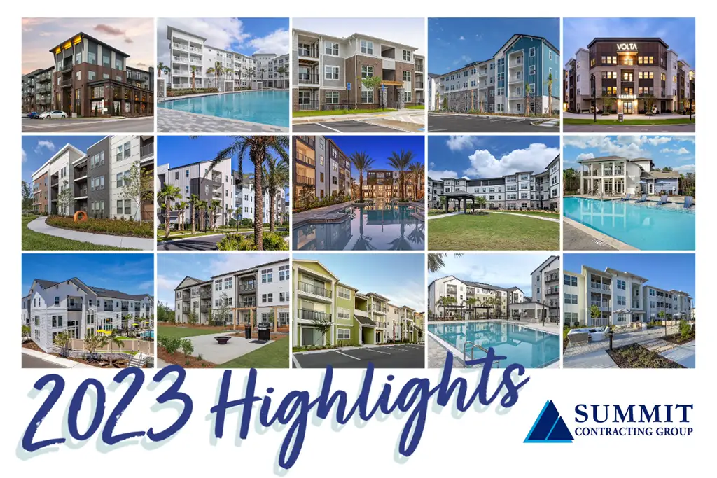 collage of 15 photos of apartment communities, with text: "2023 Highlights"