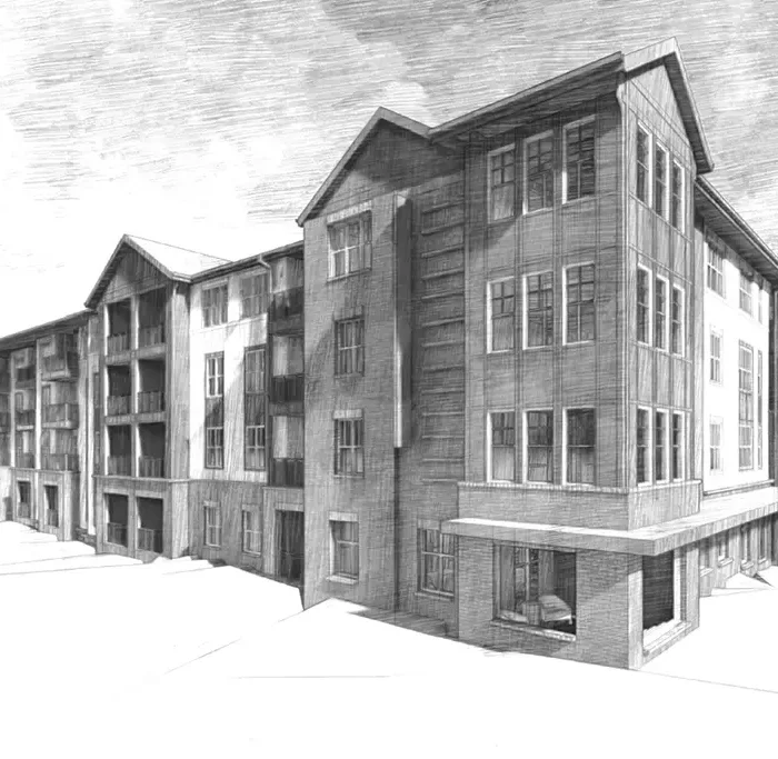 architects rendering of an apartment building